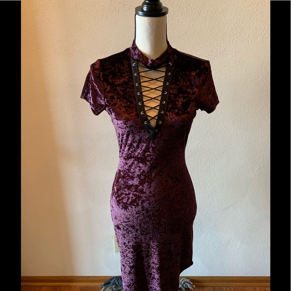 Almost Famous burgundy velvet mini dress